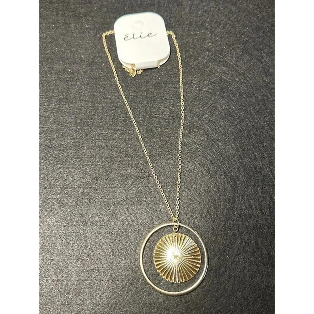 élie Gold Sunburst Medallion Pendant Necklace Circle Halo NWT New Boho Jewelry
